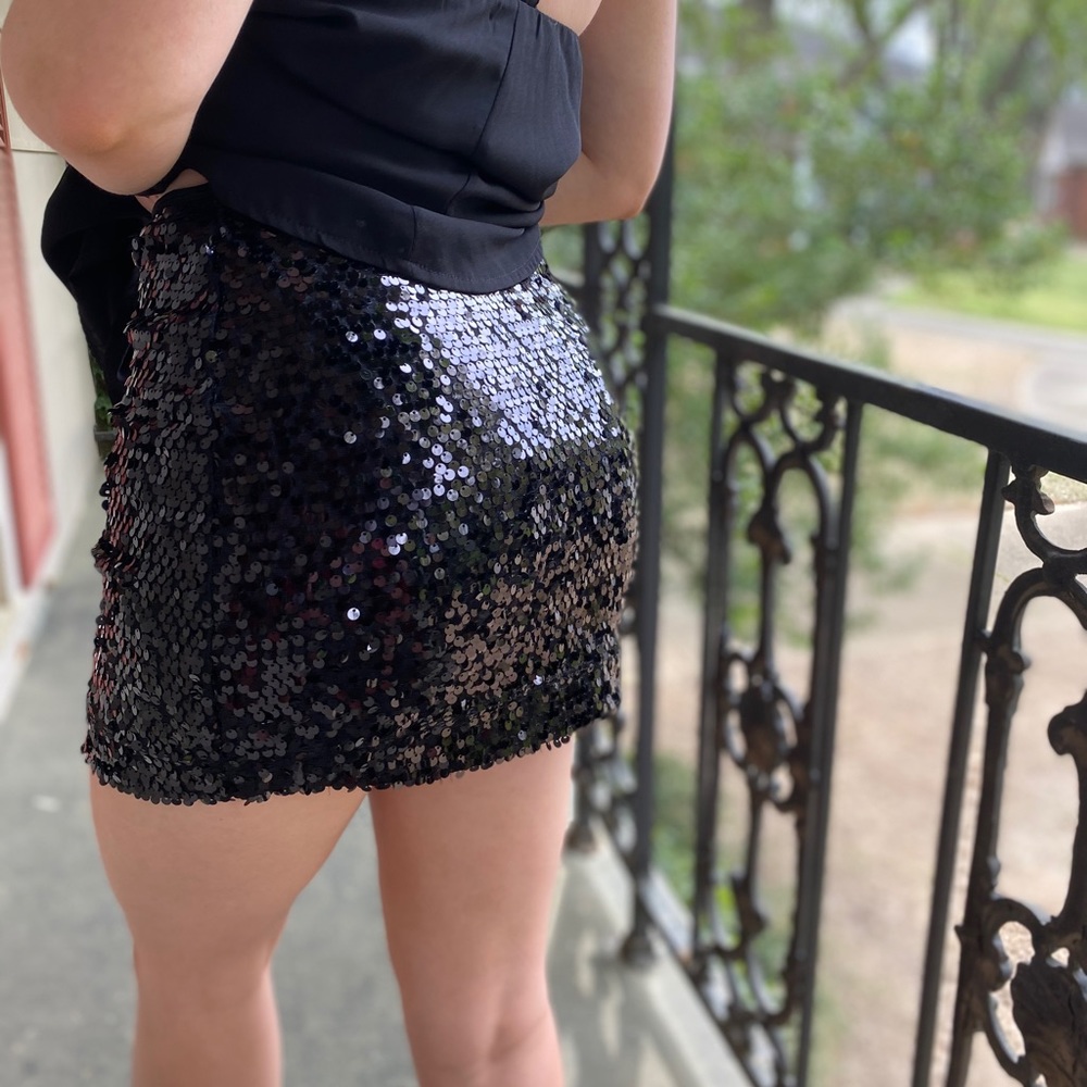 Express Black Sequin Mini Skirt